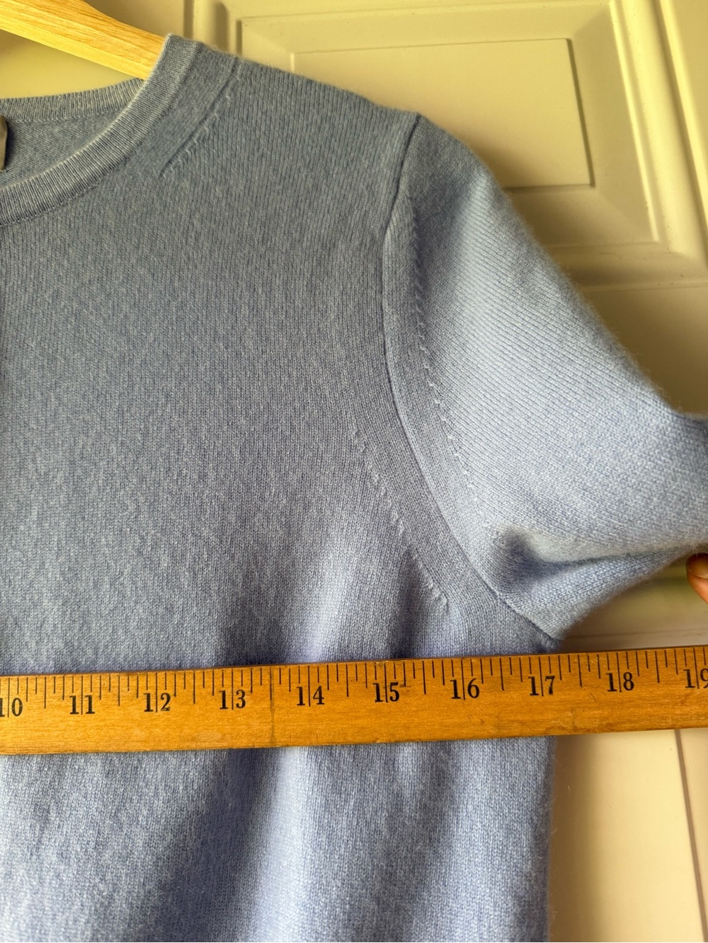 PURE Collection Cashmere Light Blue 3/4 Sleeve Crewneck Cardigan - Picture 4 of 7